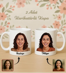 BK Gift Kişiye Özel Anne&Çocuk Karikatürlü 2'li Beyaz Kupa Bardak-1, Anneye Hediye Anneler Günü Hediyesi, Arkadaşa Hediye, Sevgiliye Hediye