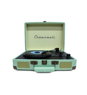 Crownwell Nostaljik Çanta Pikap - Timsah Derisi Desenli Şarjlı Plak Çalar - Turkuaz