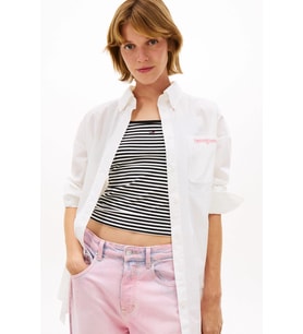 Tommy Hilfiger TJW Büyük Beden Poplin Kadın Beyaz Gömlek DW0DW22218YBL