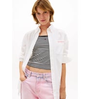 Tommy Hilfiger TJW Büyük Beden Poplin Kadın Beyaz Gömlek DW0DW22218YBL