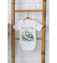 Pia Baby Premium %100 Pamuk İsme Özel Organik Baskılı Çıtçıtlı Bebek Body Zıbın Modelleri 5089-16 (Ekru)