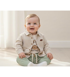 Pilot Tavşan Baskılı Müslin Kumaş Bebek Erkek Üçlü Takım Set Babyhola (Yeşil)