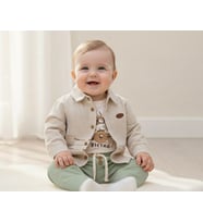 Pilot Tavşan Baskılı Müslin Kumaş Bebek Erkek Üçlü Takım Set Babyhola (Yeşil)