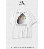 Nevermind Unisex Kadın Erkek Merkür Baskılı Özel Tasarım Oversize T-shirt (Beyaz)
