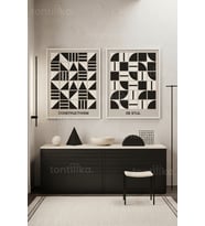 Geometrik Minimalizm 2'li Ahşap Çerçeveli Tablo Seti