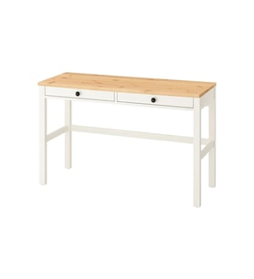 Çalışma Masası, Beyaz Açık Kahverengi HEMNES 120x47 2 Çekmeceli Masif Ahşap (Beyaz - Kahverengi)