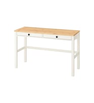 Çalışma Masası, Beyaz Açık Kahverengi HEMNES 120x47 2 Çekmeceli Masif Ahşap (Beyaz - Kahverengi)