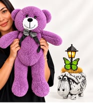 El Yapımı Sevimli Kuzu Masa Lambası ve 50 cm Büyük Boy Mor Peluş Ayıcık Hediye Seti – Sevgiliye Arkadaşa Doğum Günü ve Yıl Dönümü Hediyesi