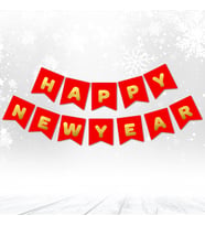 Happy New Year Banner, Altın Baskılı Kırmızı - 2.00 mt (STD)