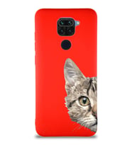 Xiaomi Redmi Note 9 Soft Premier Kapak Catface Tasarımlı Silikon Kılıf - Kırmızı (Şeffaf)