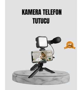 Telefon Video Çekim Kiti LED Aydınlatma Mikrofon Tripodlu Tam Set