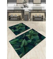 Yeşil Yaprak Temalı Banyo Halısı Klozet Paspas Seti BS045