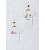 Pia Baby Premium %100 Pamuk İsme Özel Organik Baskılı İkili Set Çıtçıtlı Bebek Body Zıbın Modelleri 5057-17 (Ekru)