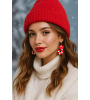 Candy Cane Yılbaşı Özel Tasarım Baston Küpe - Şık ve Özgün, Yılbaşı, Hediye, Yeniyıl (Yılbaşı Kırmızısı)