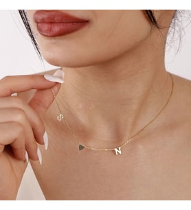 Kişiye Özel 925 Ayar Gümüş Minimalist Çift Harf Kalp Kolye (Gold)
