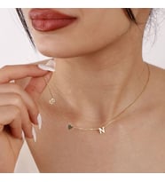 Kişiye Özel 925 Ayar Gümüş Minimalist Çift Harf Kalp Kolye (Gold)