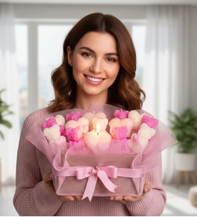 Premium Ayıcıklı Ve Kalpli Mum Buketi