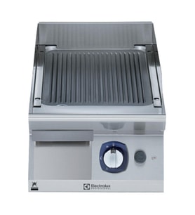 Electrolux Professional Endüstriyel Gazlı Set Üstü Izgara, Nervürlü Fırçalanmış Krom Kaplamalı Çelik Pişirme Yüzeyi, Eğimli, Termostatik Kontrol, Kazıyıcı Dahil - 400 Mm E7IILAAOMCA
