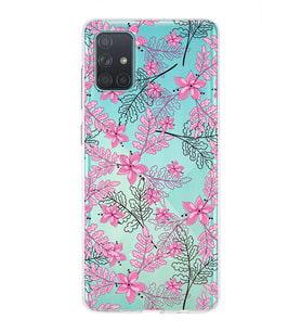 Samsung Galaxy A71 Uyumlu Kapak Floral Pembe Tasarımlı Şeffaf Silikon Kılıf