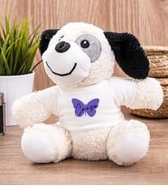 Kişiye Özel Kadına Hediye Kelebekli İsimli Peluş Köpek (Beyaz)