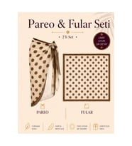 Tarzını Seç Premium Kahverengi Puantiyeli 2’li Yırtmaçlı Bağlamalı Pareo ve Bandana Seti 155x111 cm / 70x70 cm