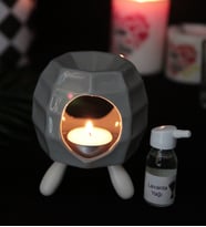 Buhurdanlık Seramik Gri Ahşap Ayaklı & Buhur Koku Mum Set