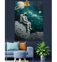 Uzaydaki Astronot Dekoratif Kanvas - Mdf Ahşap Tablo