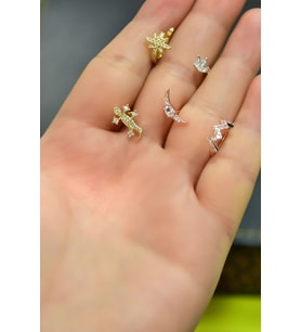 Papatya Silver Çelik Üç Renkli  5'li Kombinli Tragus Küpe Model 9