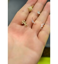 Papatya Silver Çelik Üç Renkli  5'li Kombinli Tragus Küpe Model 9