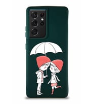 Samsung Galaxy S21 Ultra Soft Premier Kapak Aşk Tasarımlı Silikon Kılıf - Yeşil (Şeffaf)