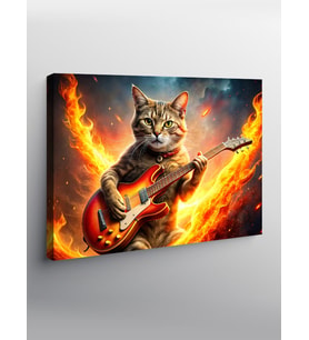 Kanvas Tablo Elektro Gitar Çalan Kedi