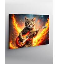 Kanvas Tablo Elektro Gitar Çalan Kedi