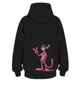 Oversize 'Pink Panther' Baskılı Kapşonlu Hoodie Sweatshirt (Siyah)