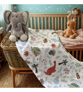 Salvia Dione Çok Amaçlı Müslin Bebek Örtüsü - 60x95 3 Katlı%100 Pamuk Müslin Bebek Battaniyesi - Unisex Hem Kız Hem Erkek Bebek İçin Hediye Alt Açma, Dinazor ve Hayvan Desenli Yenidoğan Kundak - Yenidoğan Hediyesi