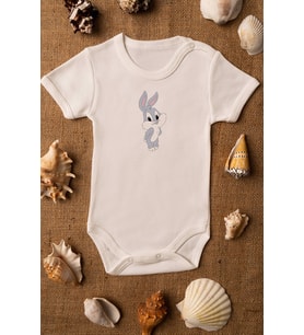 Unisex Bebek Bugs Bunny Organik Baskılı %100 Pamuklu zıbın
