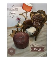 El Yapımı Hakiki Deri Ottoman Bordo Puf Minder 60x40cm