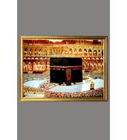 Kâbe-i Şerif Desenli Dijital Baskılı Kadife Kumaş Çerçeveli Tablo TBL0027 (Çok Renkli)