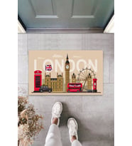 Çok Amaçlı Dijital Baskı Bej London Temalı İç ve Dış Mekan Paspas (Krem)