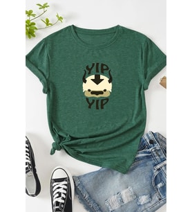 Unisex Avatar Appa Baskılı T-shirt (Yeşil)