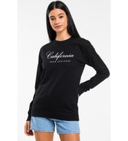 Kadın Bisiklet Yaka Regular Kalıp İnce Californıa  Baskılı Sweatshırt SPR24SWK125 (Siyah)