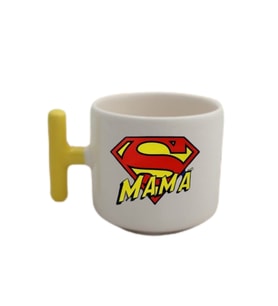 Süper Mama Anneler Günü Tasarımlı Sarı T Kulp Fincan Modelleri