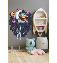 Efekt Reklam Astronotun Gezegen Balonlarıyla Uzayda Gezmesi Çocuk Odası Duvar Stickerı