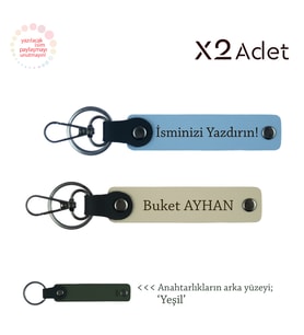 Yeni Evlilere Özel Anı, İsimli & Soyisimli 2’li Anahtarlık Hediye Takımı, Gök Mavi-Sütlü Kahve-Yeşil