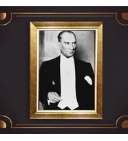 Altın Varaklı Çerçeveli Paspartulu Atatürk Tablo z4779 (Gold)