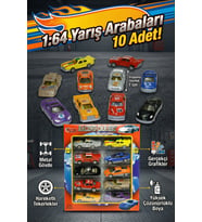 10'lu Metal Model Araba Seti 1:64 Ölçek Die-Cast Yarış Arabaları - 7 cm