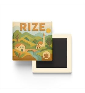 Rize - Memleket Temalı - Paper Cut Art - Baskılı Buzdolap Magneti Kare - 9x9 cm