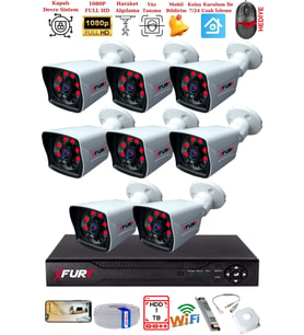 FURY 8 Kameralı 2MP Full HD Görüntü 6 Atom Led Gece Görüşlü Dış Mekan Güvenlik Kamerası Seti 1TB