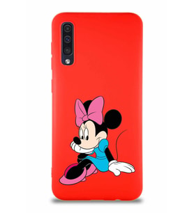 Samsung Galaxy A50S Soft Premier Kapak Minnie Mouse-E Tasarımlı Silikon Kılıf - Kırmızı (Şeffaf)