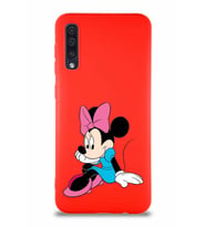 Samsung Galaxy A50S Soft Premier Kapak Minnie Mouse-E Tasarımlı Silikon Kılıf - Kırmızı (Şeffaf)