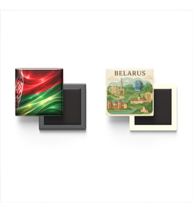 Buzdolap Magnetleri - Belarus Bayrağı ve Paper Cut Tema - 2'li Set Magneti